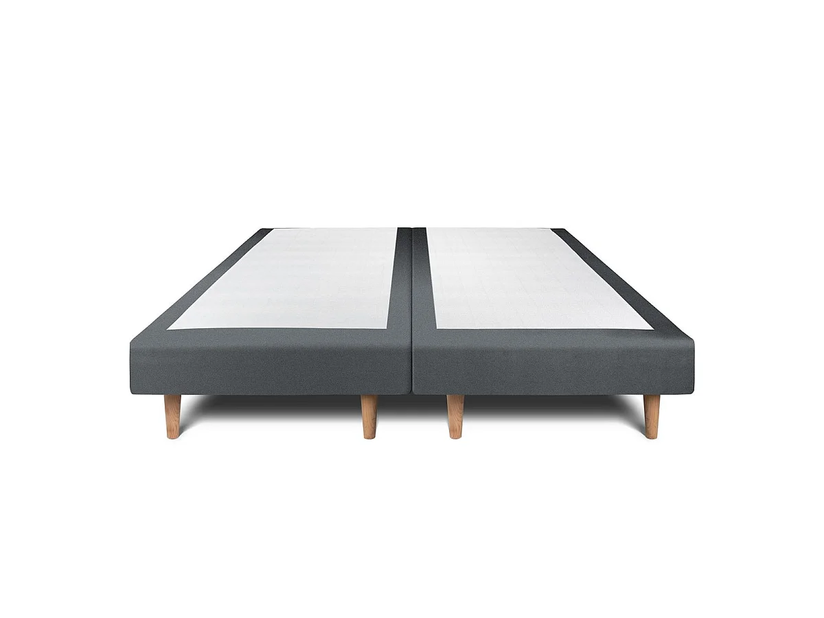 Lit 160x200cm avec tête de lit lignes velours et double sommier tapissier gris anthracite - Hauteur totale : 29cm