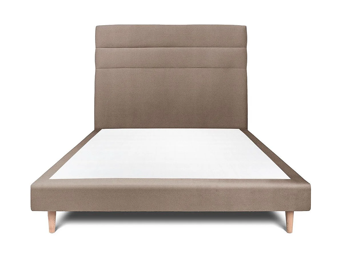 Lit 160x200cm avec tête de lit lignes velours et sommier tapissier taupe - Hauteur totale : 29cm