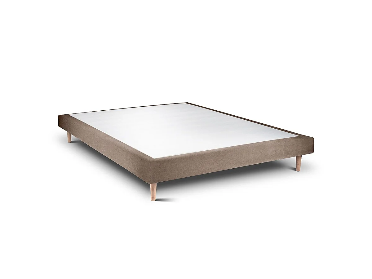 Lit 160x200cm avec tête de lit lignes velours et sommier tapissier taupe - Hauteur totale : 29cm
