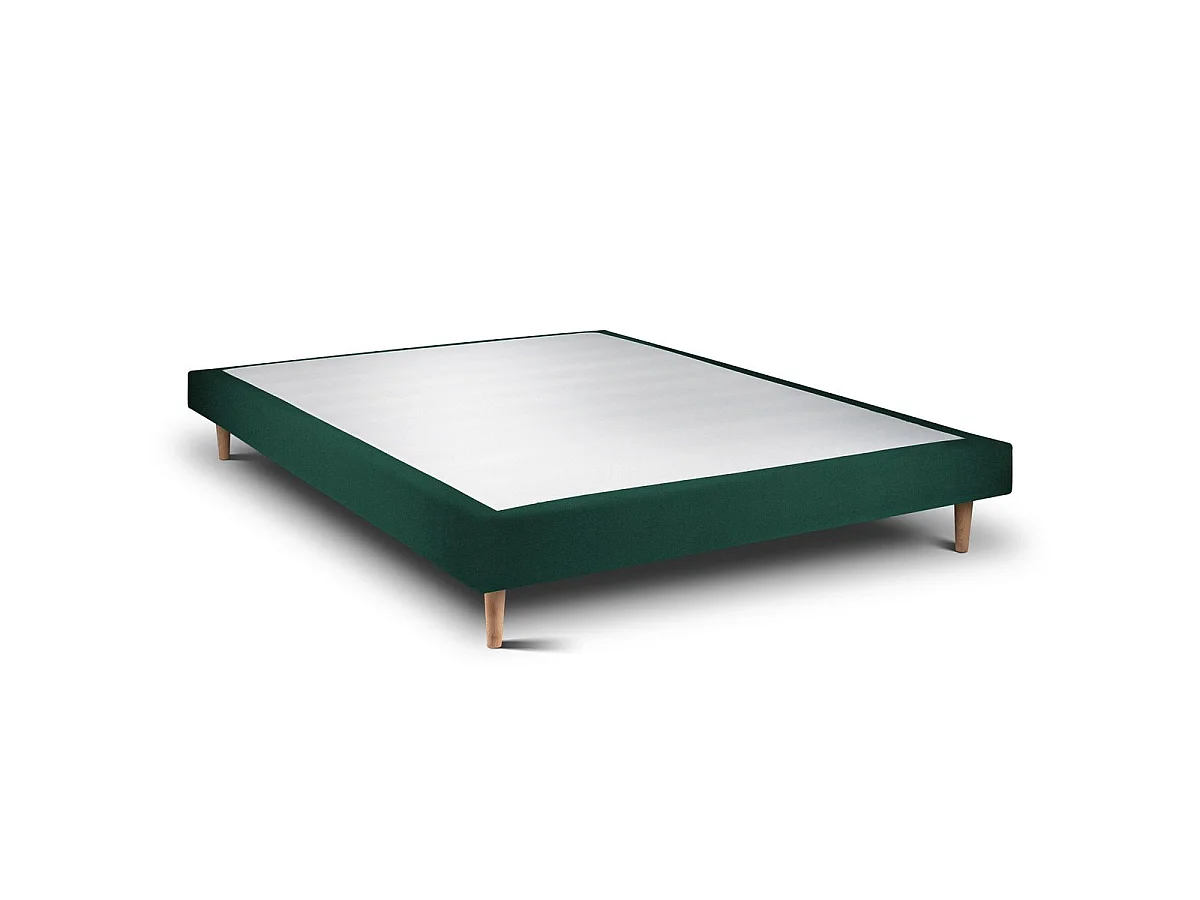 Lit 150x200cm avec tête de lit lignes velours et sommier tapissier vert - Hauteur totale : 29cm