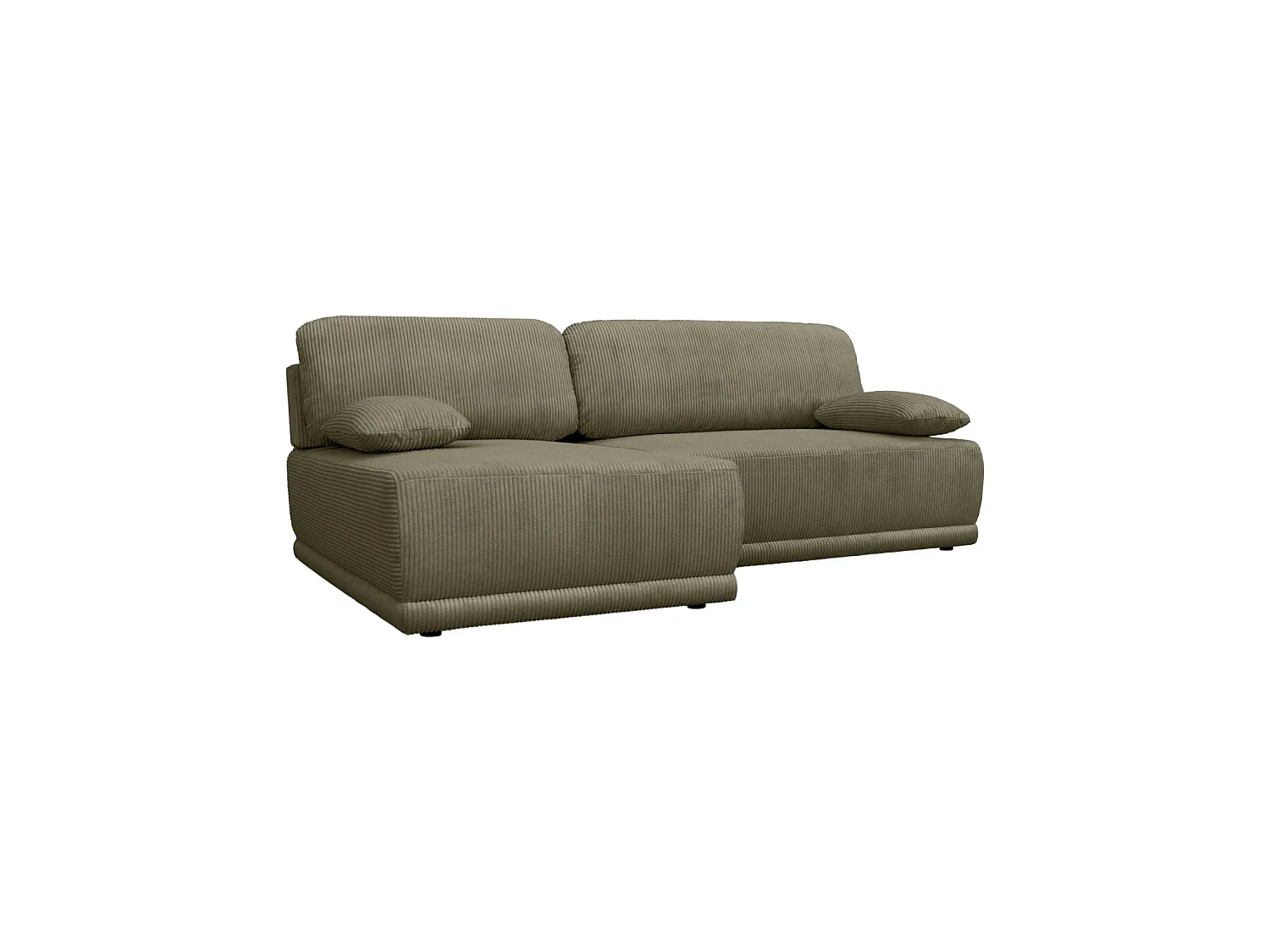 Banquette canapé d'angle gauche convertible 3 places velours côtelé avec coffre kaki - Nelson