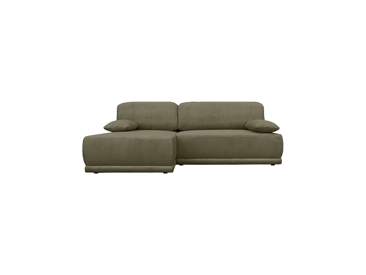 Banquette canapé d'angle gauche convertible 3 places velours côtelé avec coffre kaki - Nelson