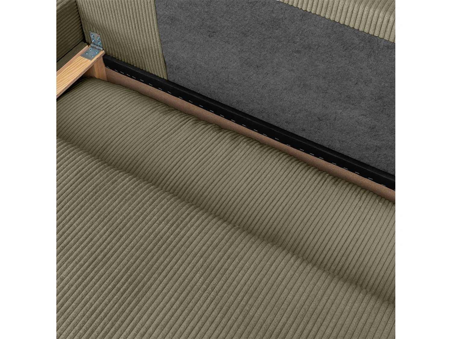 Banquette canapé d'angle gauche convertible 3 places velours côtelé avec coffre kaki - Nelson