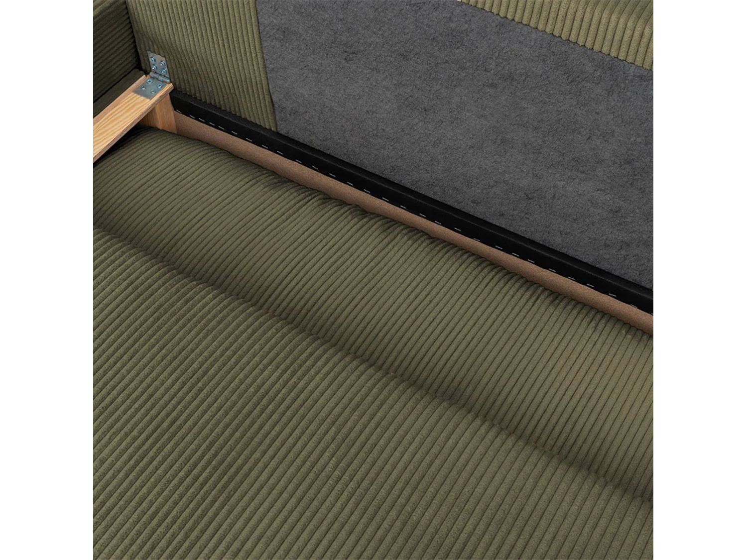Canapé d'angle gauche convertible 3 places avec coffre en velours côtelé kaki NELSON