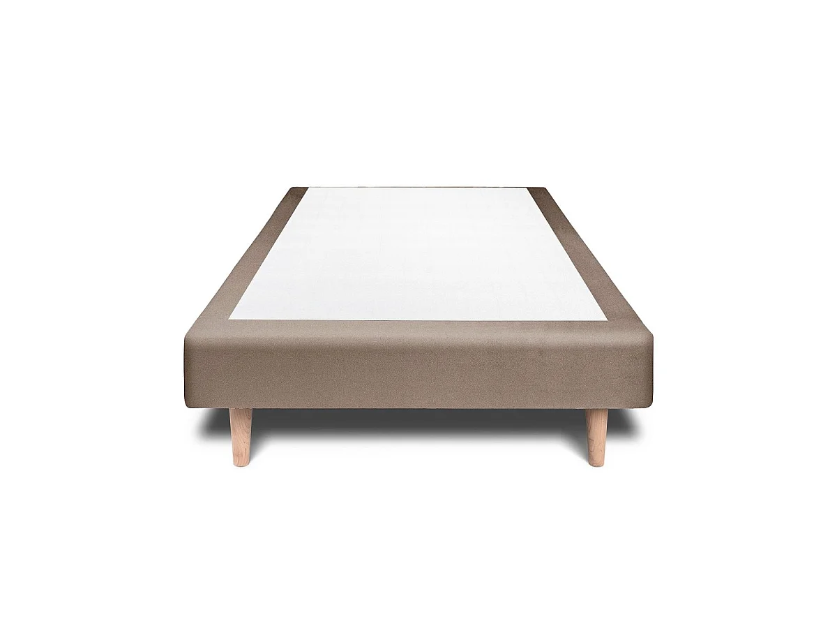 Lit 90x190cm avec tête de lit lignes velours et sommier tapissier taupe - Hauteur totale : 29cm