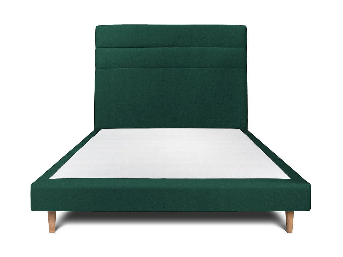 Lit 140x190cm avec tête de lit lignes velours et sommier tapissier vert - Hauteur totale : 29cm