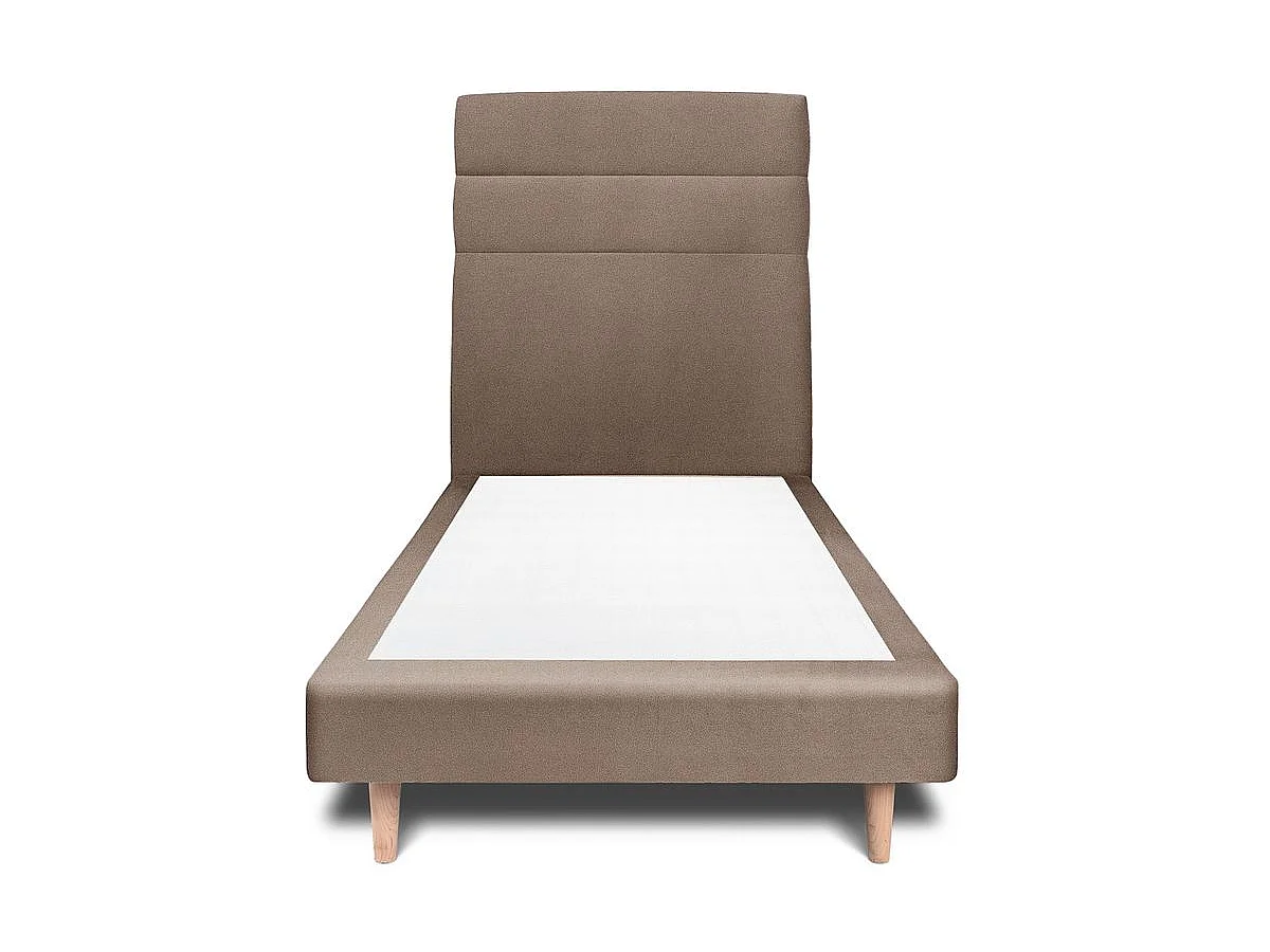 Lit 90x200cm avec tête de lit lignes velours et sommier tapissier taupe - Hauteur totale : 29cm