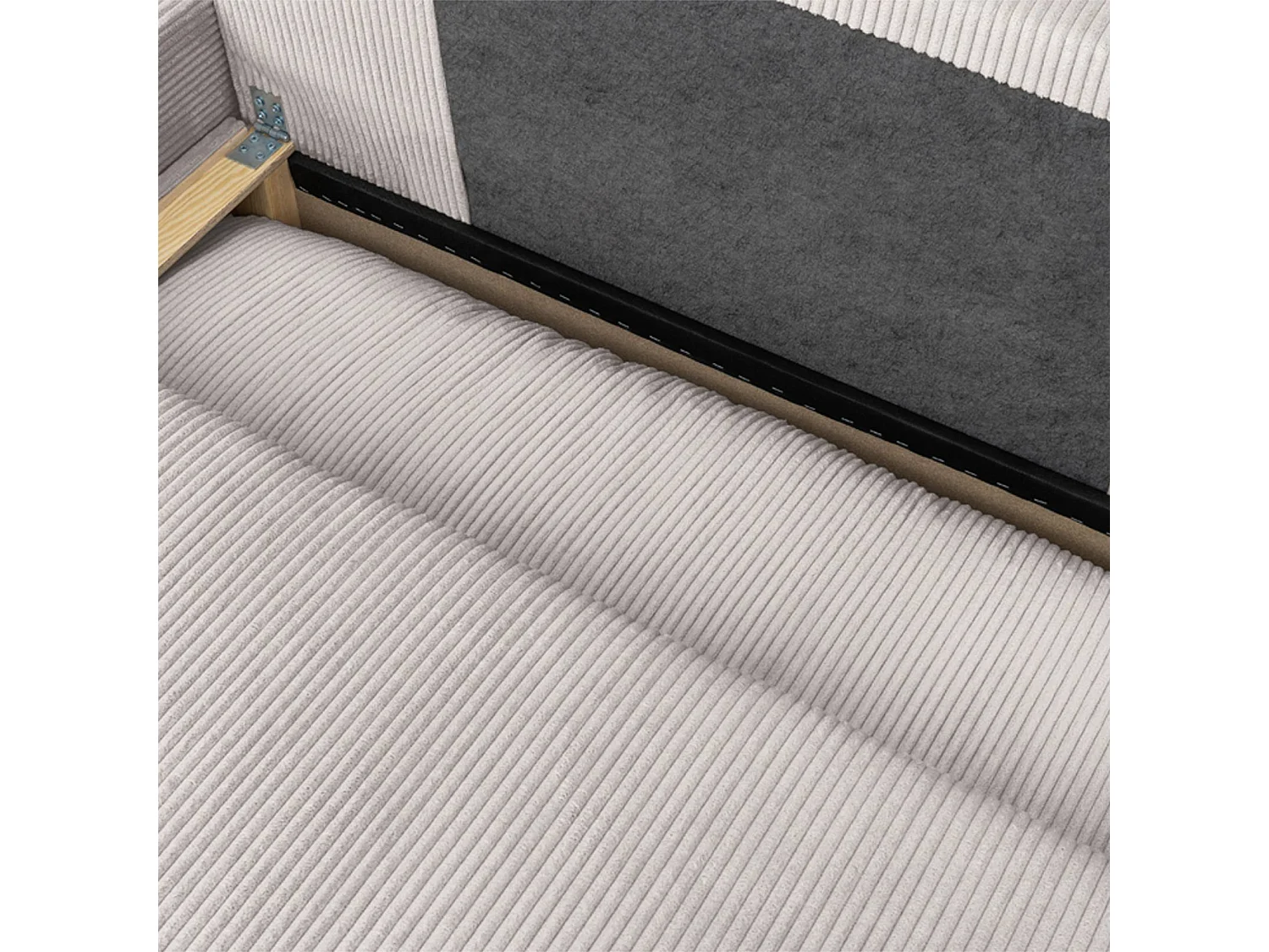 Banquette canapé d'angle gauche convertible 3 places velours côtelé avec coffre greige - Nelson