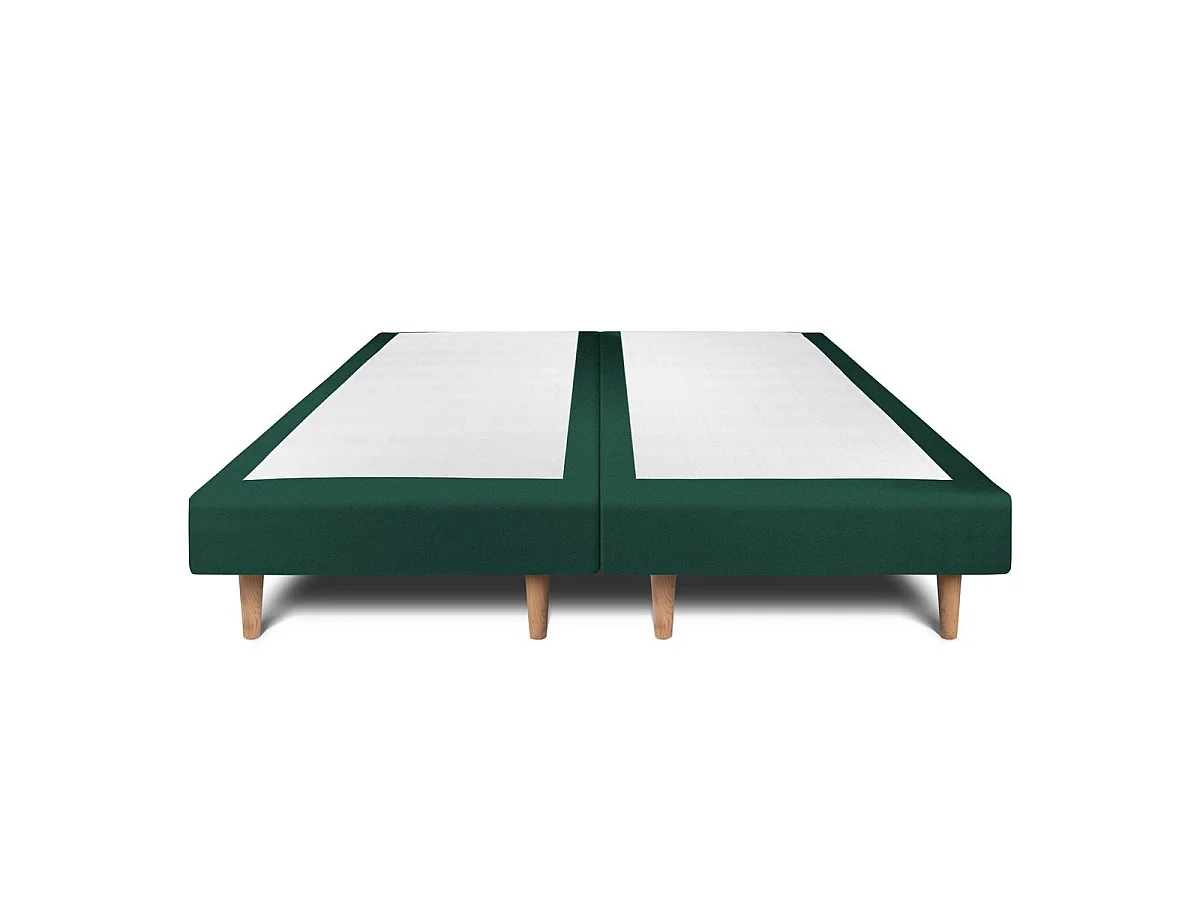 Lit 200x200cm avec tête de lit lignes velours et double sommier tapissier vert - Hauteur totale : 29cm