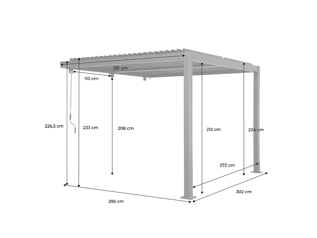 Pergola bioclimatica  3x3m in alluminio addossata, lame orientabili, Palace 3x3m addossata,