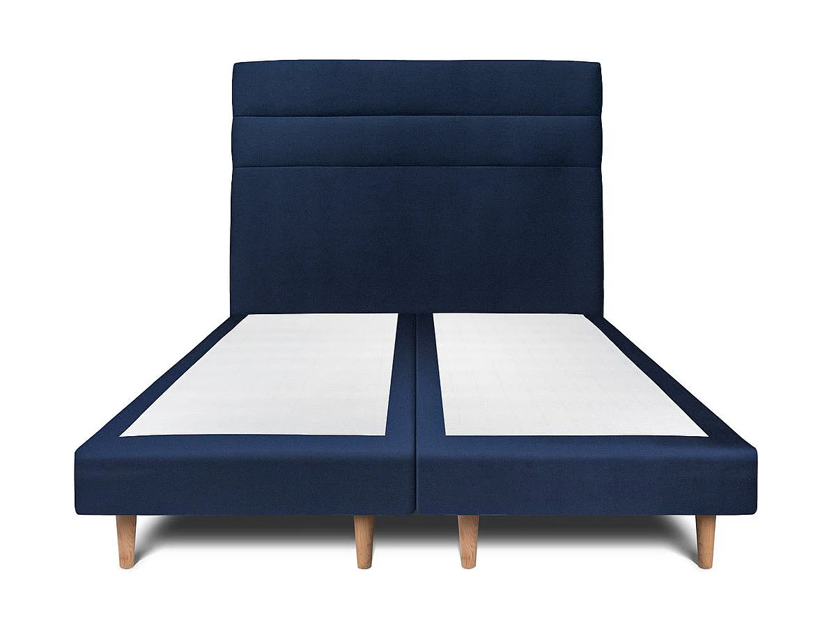Lit 180x200cm avec tête de lit lignes velours et double sommier tapissier bleu Hauteur totale : 29cm