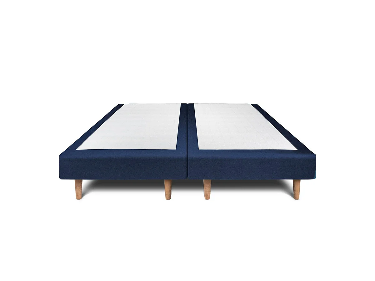 Lit 180x200cm avec tête de lit lignes velours et double sommier tapissier bleu Hauteur totale : 29cm