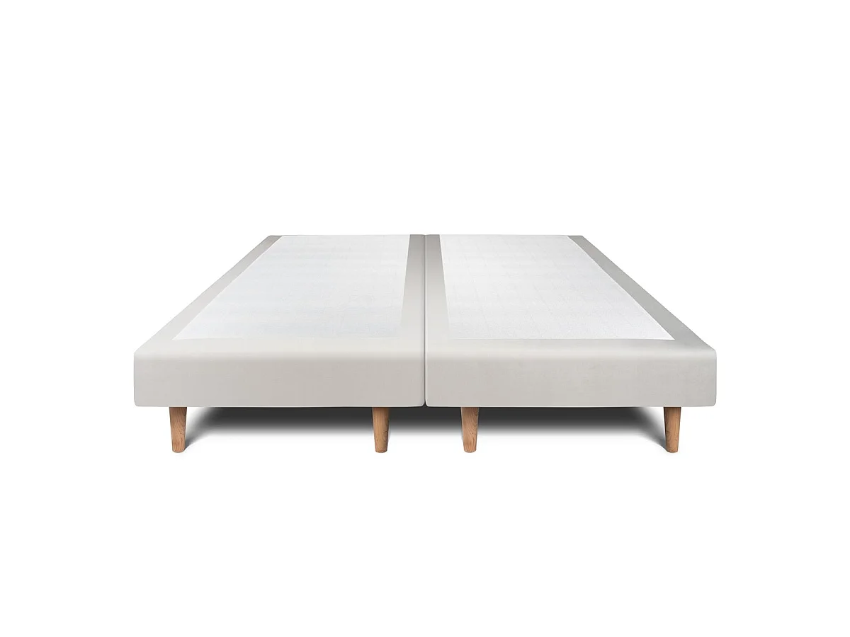 Lit 160x200cm avec tête de lit lignes velours et double sommier tapissier gris clair - Hauteur totale : 29cm