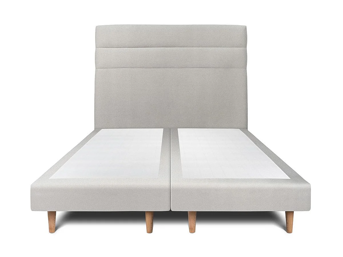 Lit 180x200cm avec tête de lit lignes velours et double sommier tapissier gris clair Hauteur totale : 29cm