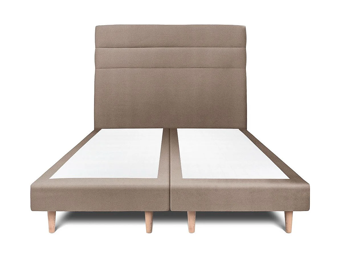Lit 180x200cm avec tête de lit lignes velours et double sommier tapissier taupe Hauteur totale : 29cm