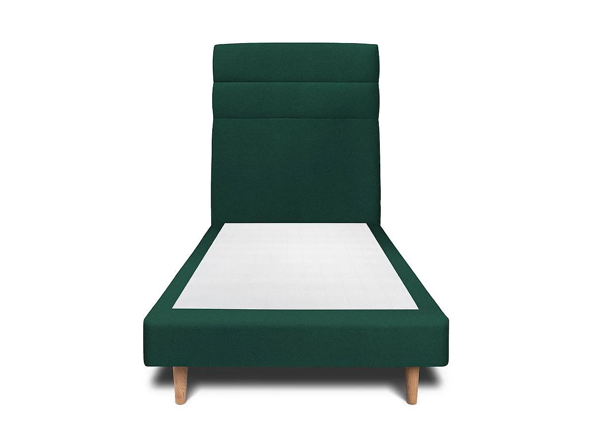 Lit 90x200cm avec tête de lit lignes velours et sommier tapissier vert - Hauteur totale : 29cm