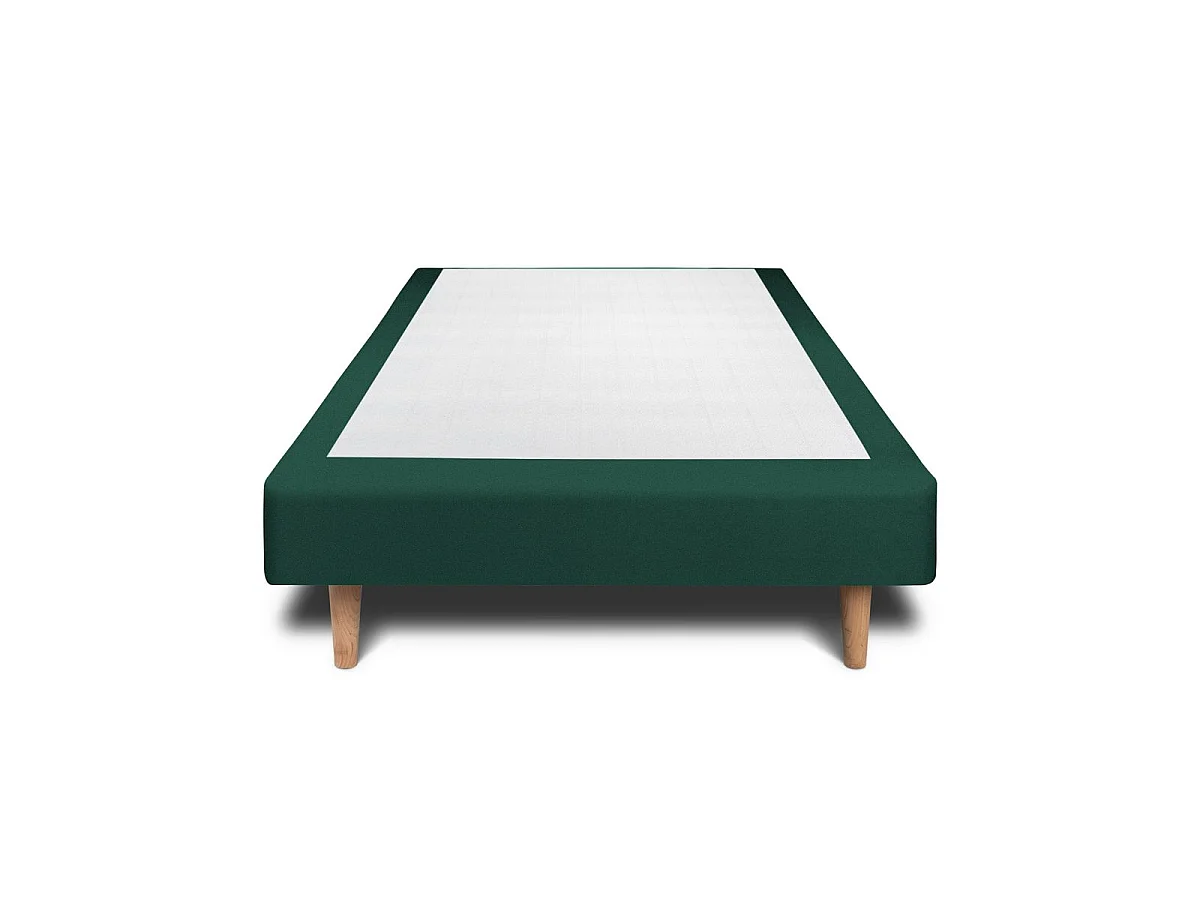 Lit 90x200cm avec tête de lit lignes velours et sommier tapissier vert - Hauteur totale : 29cm