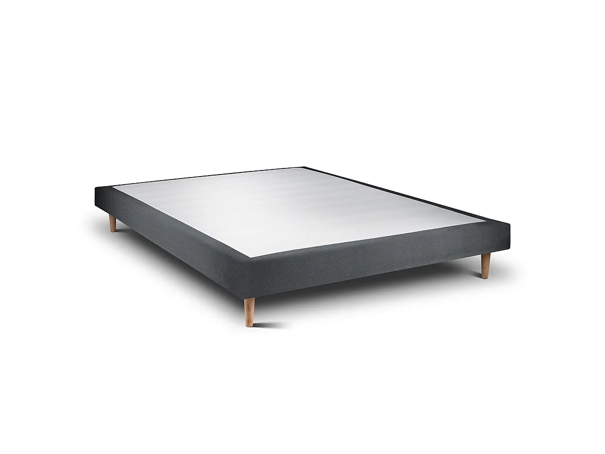 Lit 150x200cm avec tête de lit lignes velours et sommier tapissier gris anthracite - Hauteur totale : 29cm