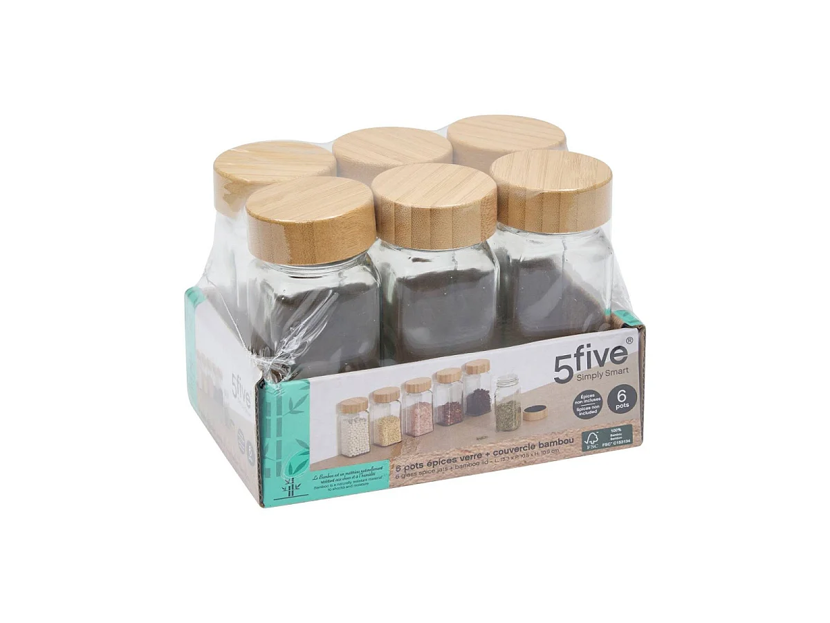 Lot de 6 Pots à Épices en Verre "Grady" 15cm Transparent