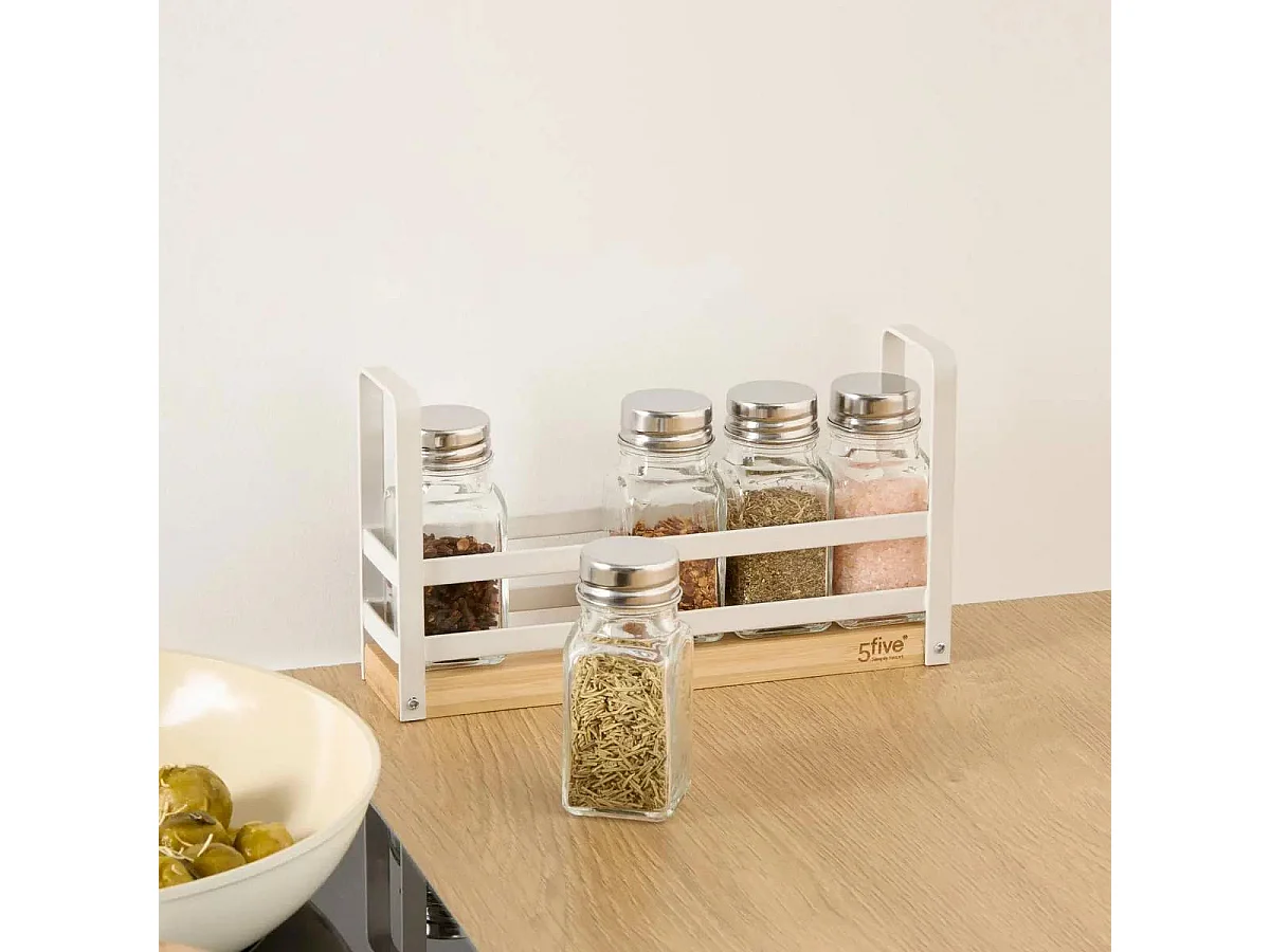 Présentoir à Épices 5 Pots "Balm" 21cm Blanc