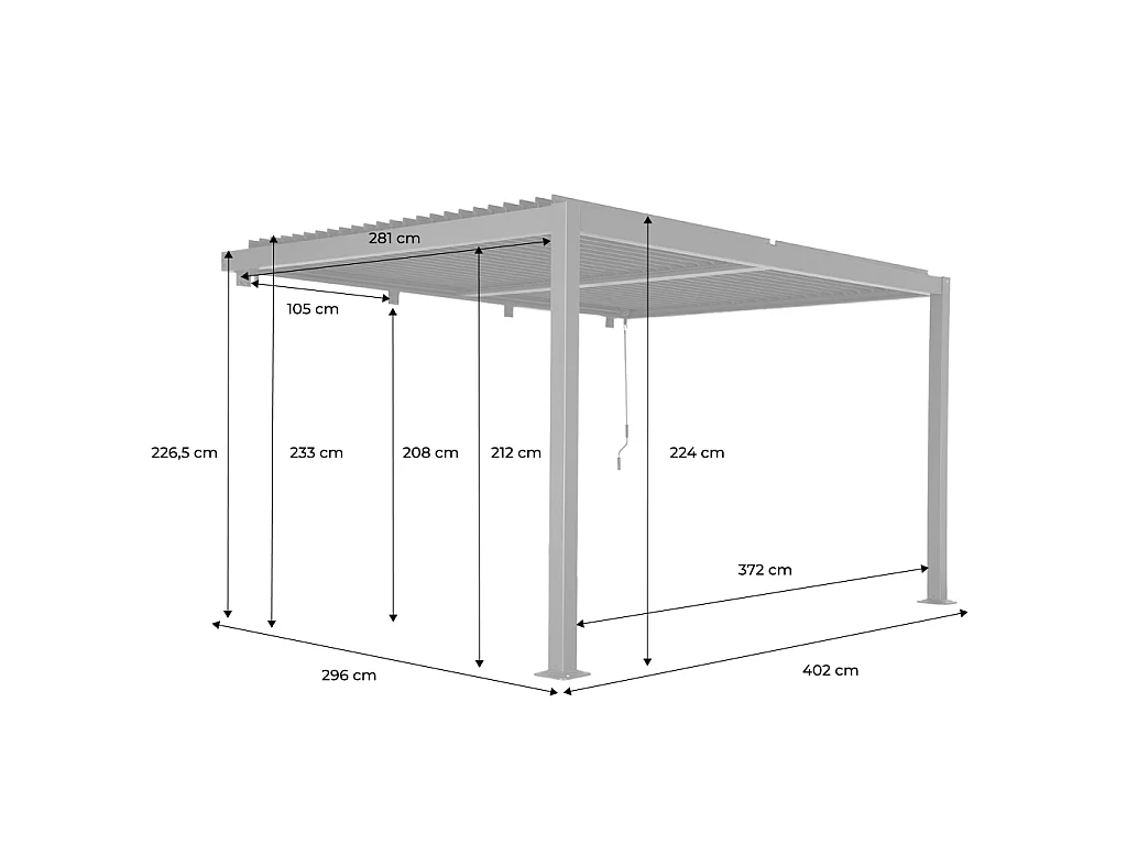 Pergola bioclimatica 3x4m in alluminio addossata, lame orientabili, Palace 3x4m addossata, Nero,