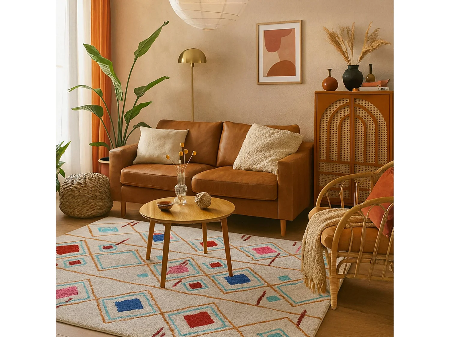 Tapis intérieur berbère multicolore 120x170cm - Tova