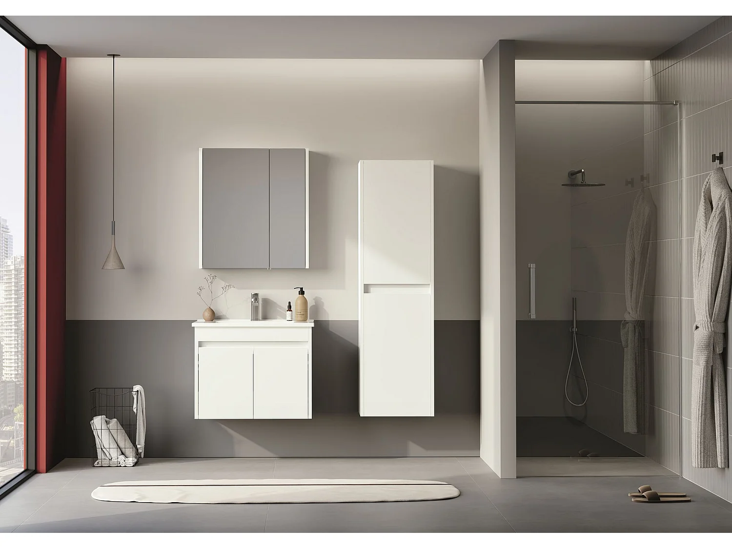 "Arno 60" Vit Badrumsskåp med Spegel - Elegant Design, Hög Förvaringskapacitet, Soft-Close Mekanism
