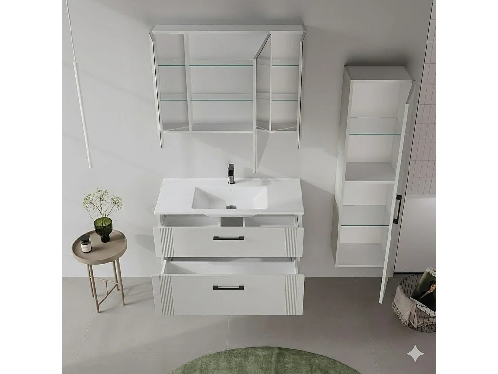 Badkamermeubel met spiegel "Bari 100" - 97 x 16 x 66 cm - Mat Cashmere