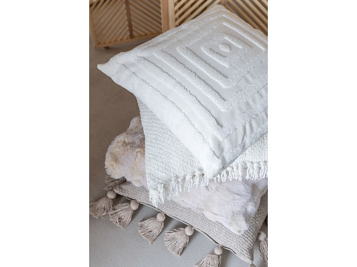 Coussin Déco Uni "Wave" 45x45cm Ivoire