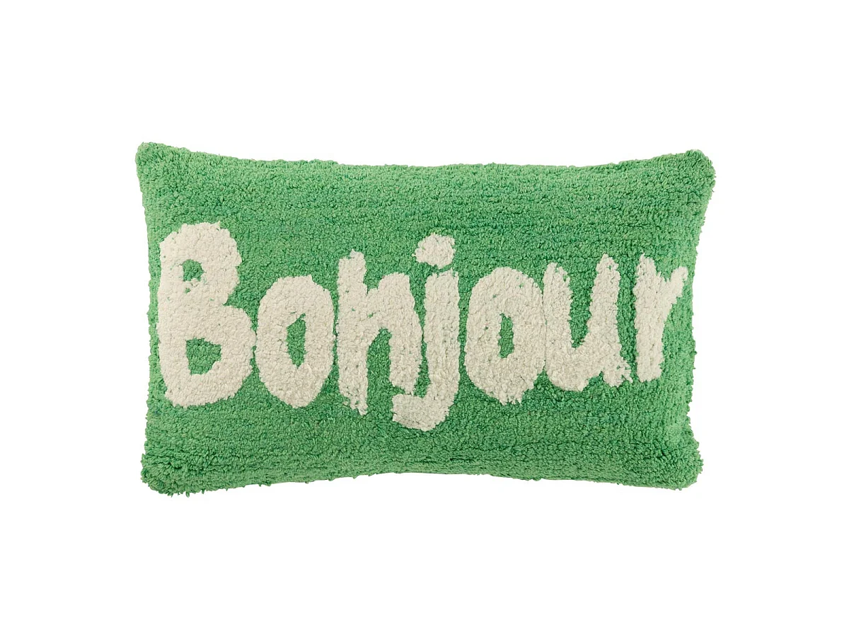 Coussin Déco Tufté Bonjour "Polly" 30x50cm Vert