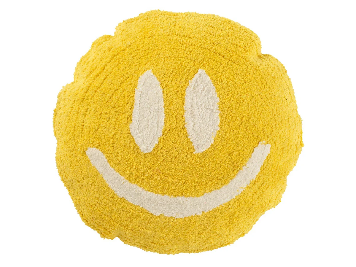 Coussin Déco Tufté Smiley "Polly" 45cm Jaune