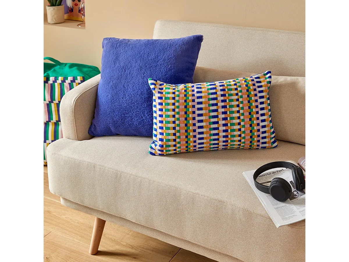 Coussin Déco Imitation Fourrure "Disso" 45x45cm Bleu Indigo