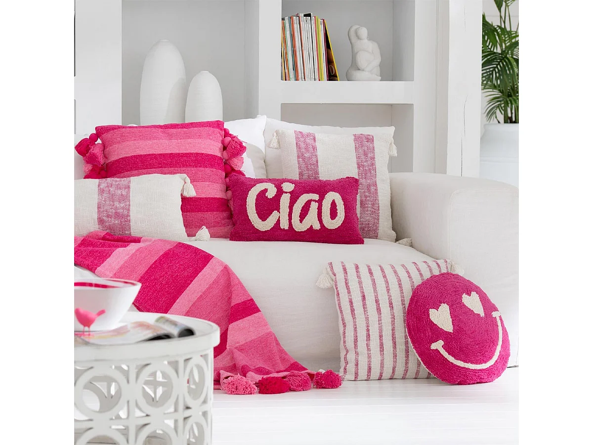 Coussin Déco Tufté Smiley "Polly" 45cm Rose