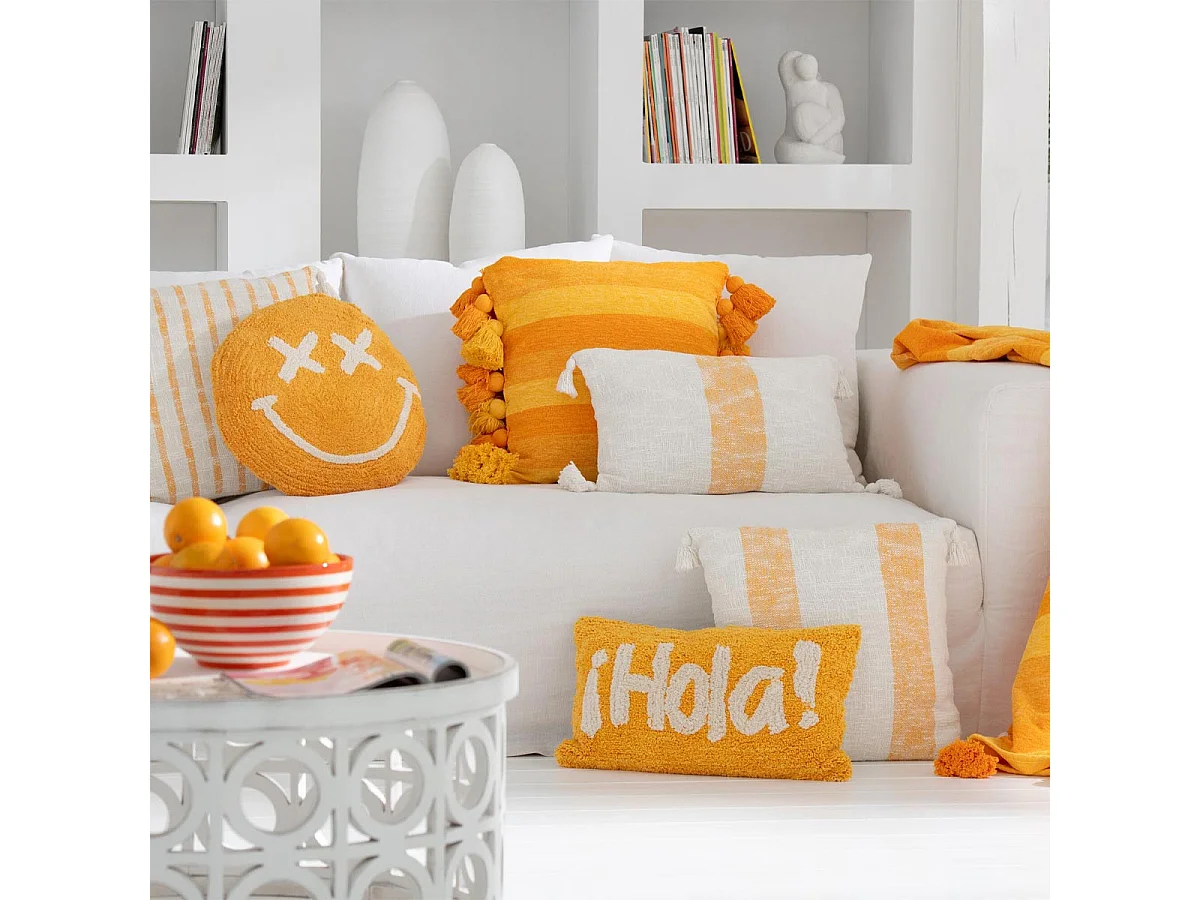 Coussin Déco Tufté Smiley "Polly" 45cm Orange