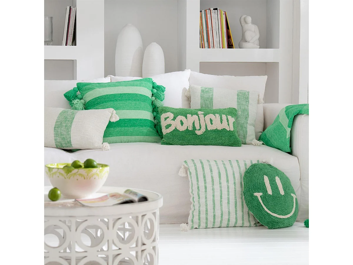 Coussin Déco Tufté Smiley "Polly" 45cm Vert
