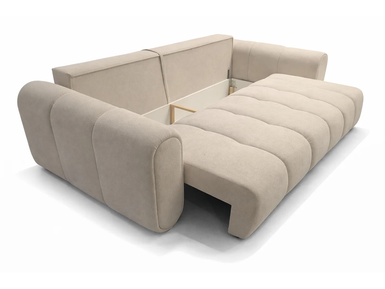Canapé droit 3 places SAVONA convertible en tissu bouclé – beige