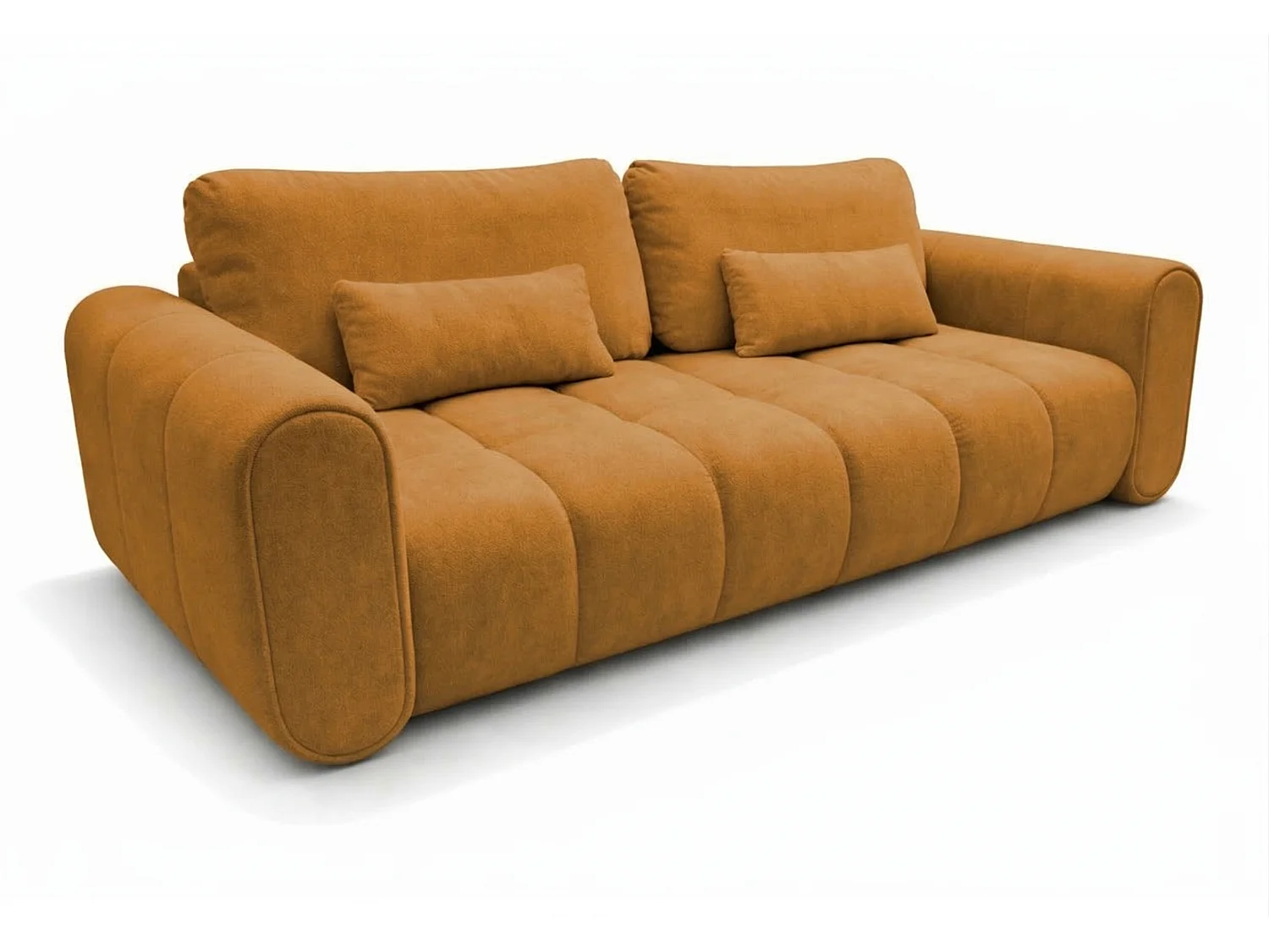 Canapé droit 3 places SAVONA convertible en tissu bouclé – moutarde