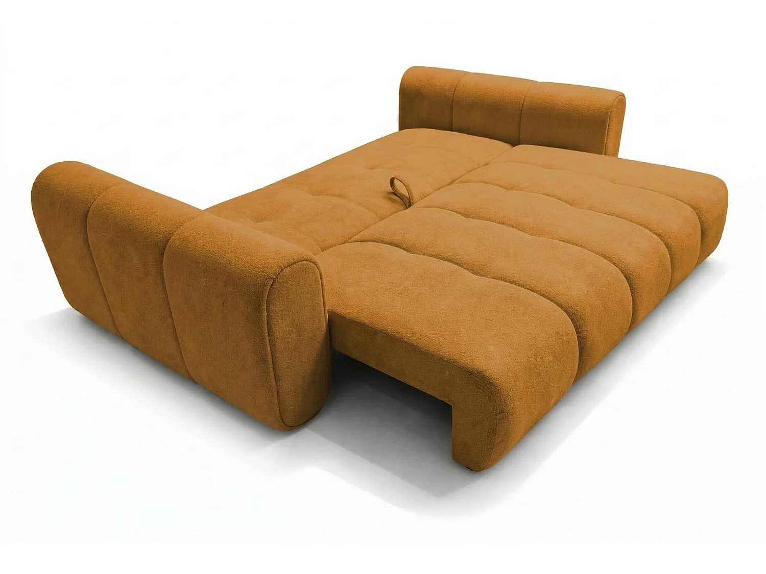 Canapé droit 3 places SAVONA convertible en tissu bouclé – moutarde