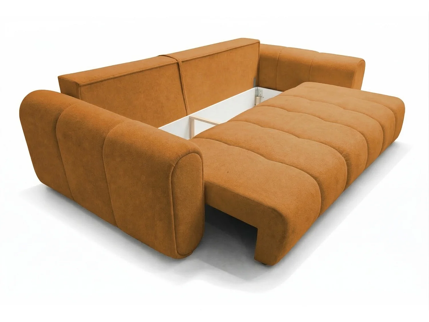 Canapé droit 3 places SAVONA convertible en tissu bouclé – moutarde
