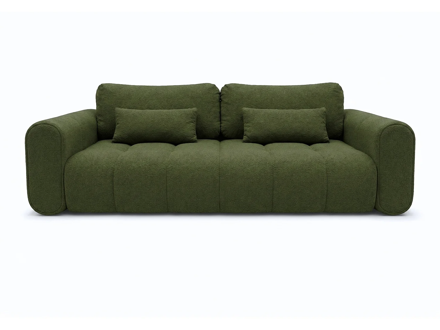 Canapé droit 3 places SAVONA convertible en tissu bouclé – vert bouteille