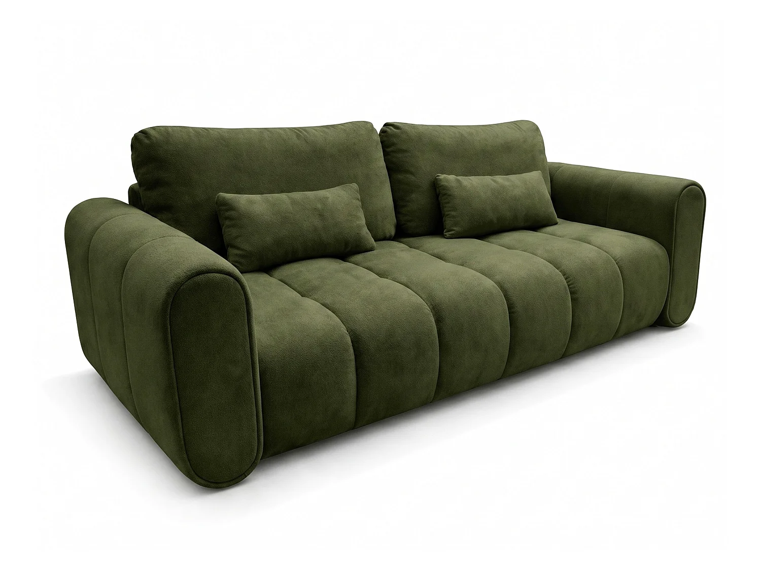 Canapé droit 3 places SAVONA convertible en tissu bouclé – vert bouteille