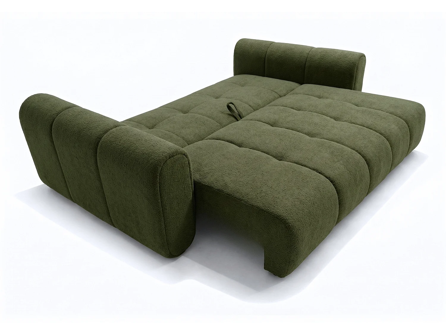 Canapé droit 3 places SAVONA convertible en tissu bouclé – vert bouteille