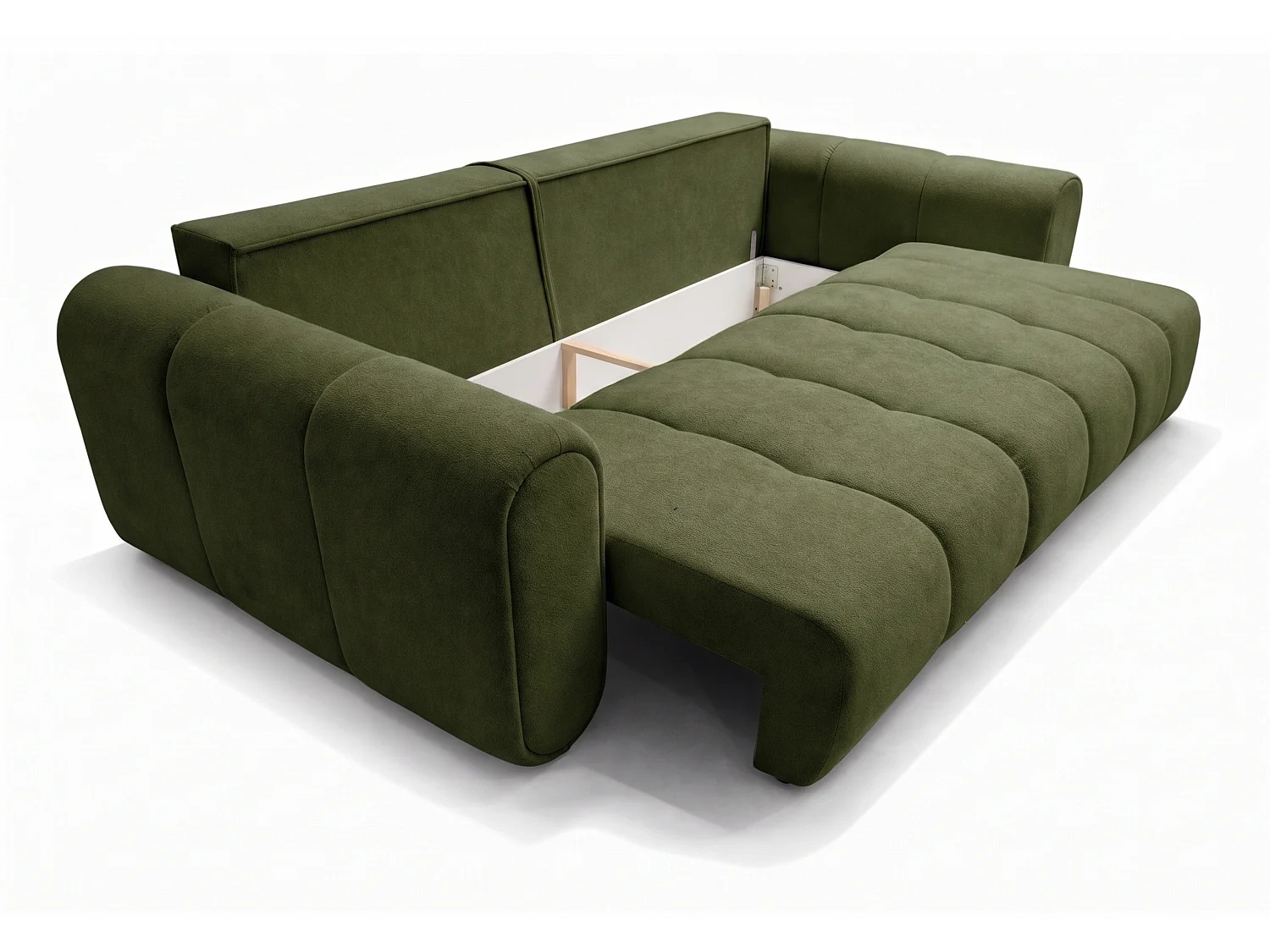 Canapé droit 3 places SAVONA convertible en tissu bouclé – vert bouteille