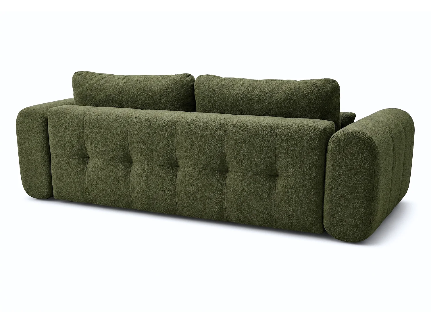 Canapé droit 3 places SAVONA convertible en tissu bouclé – vert bouteille