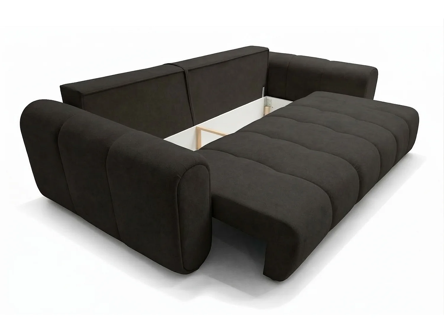 Canapé droit 3 places SAVONA convertible en tissu bouclé – brun chocolat