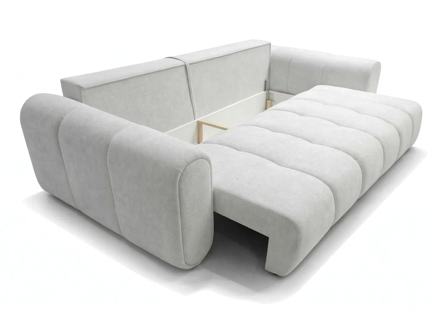 Canapé droit 3 places SAVONA convertible en tissu bouclé – gris clair