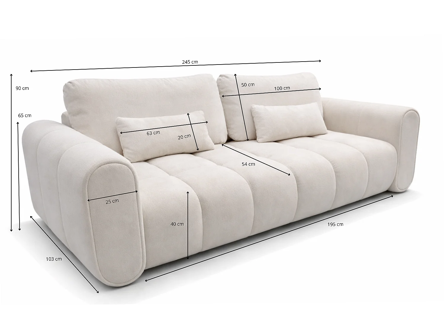 Canapé convertible 3 places en tissu gris clair SAVONA