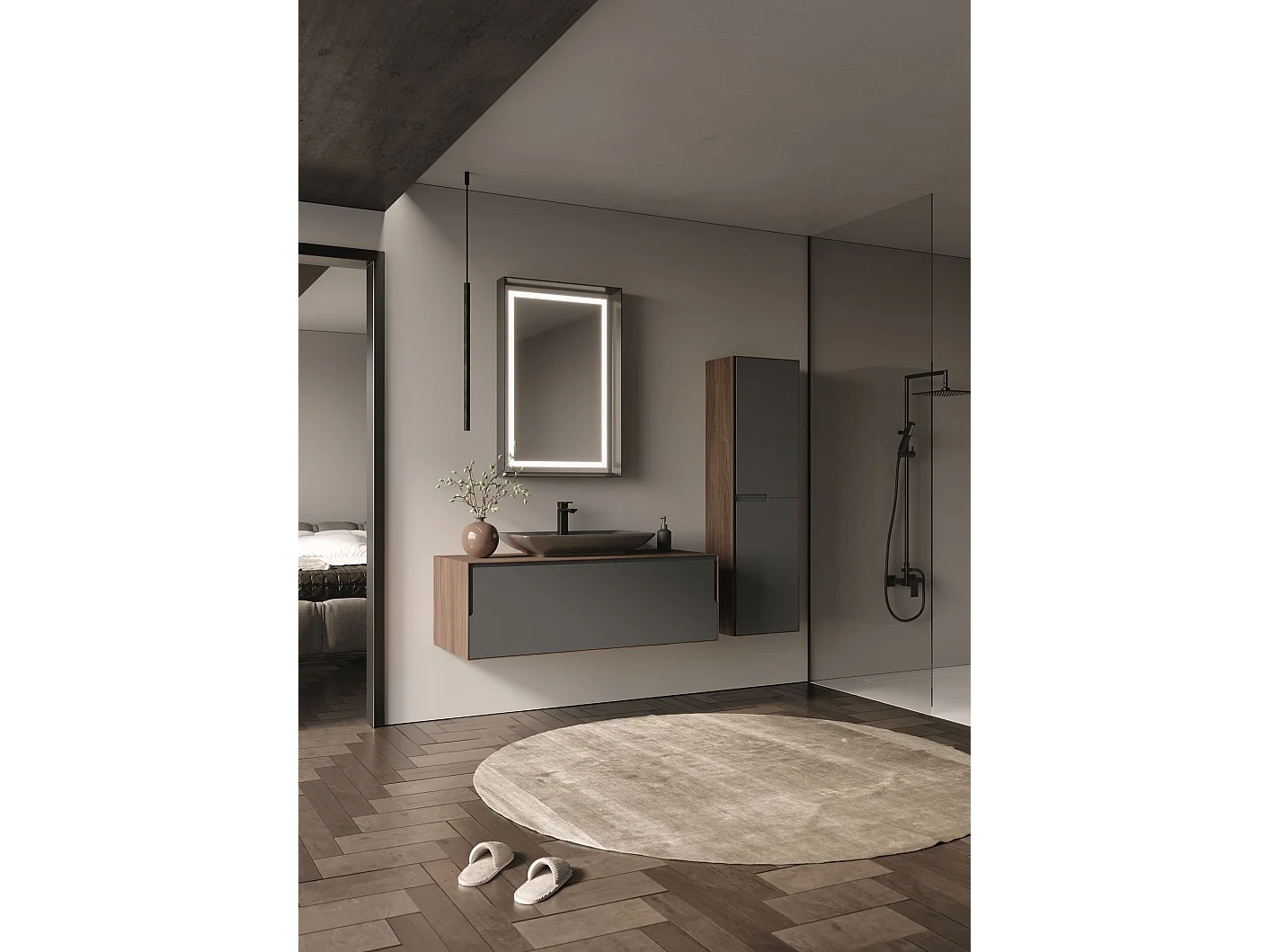 Modern LED-belyst Dekorativ Träspegel i Matt Antracit - 60 x 90 cm - Repfri MDF-ram