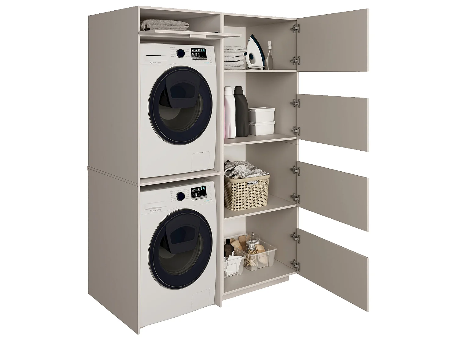 Ensemble de salle de bain 135 cm lave-linge + sèche-linge - Gris cachemire - HOLV