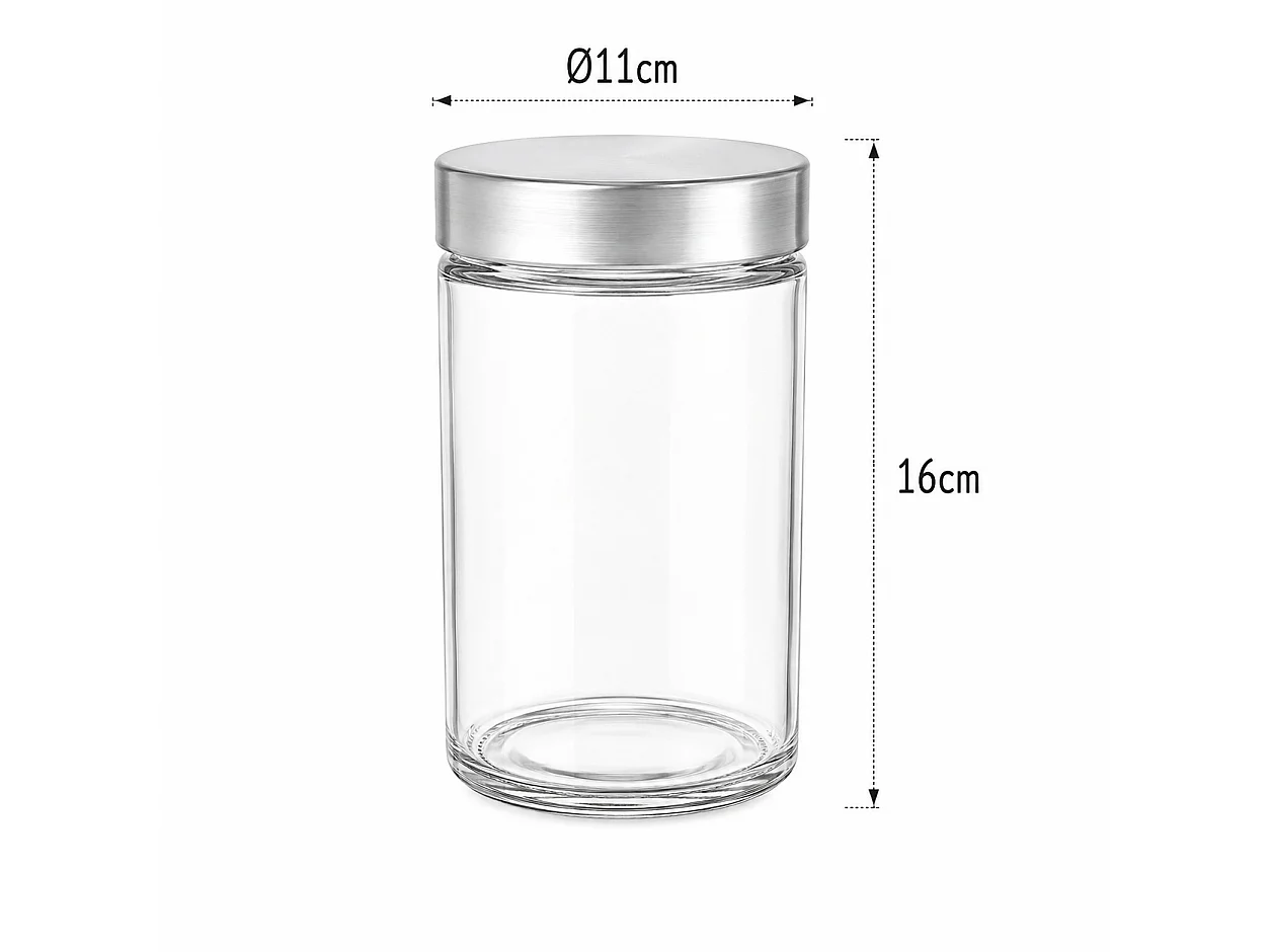 Lot de 6 Bocaux en Verre Hermétique avec Couvercle en Acier Inoxydable,Pot de Conservation pour Cuisine,capacité 1,2 L-Diamètre 11 x Hauteur 16 cm
